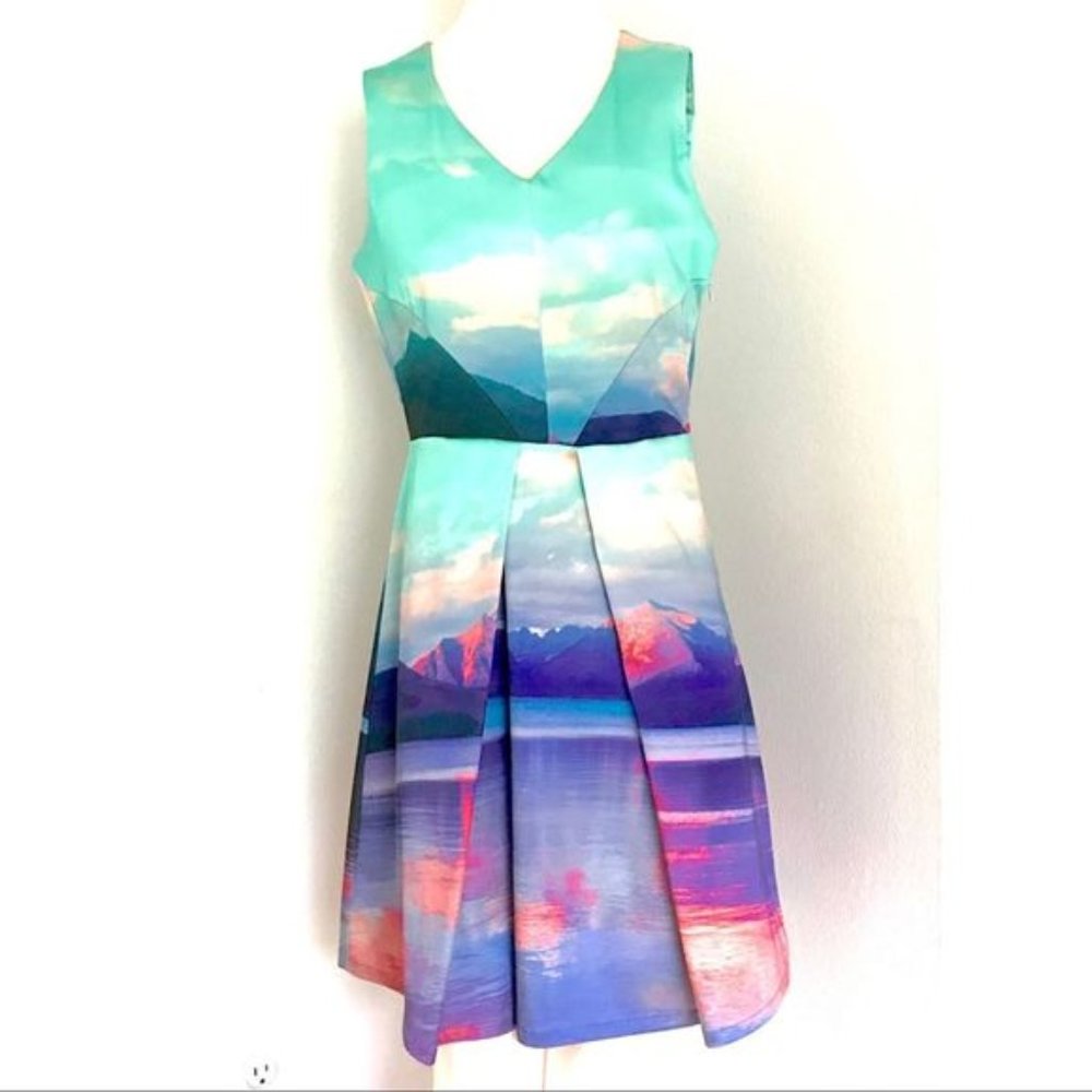 Yumi Pastel Mountain V-Neck Dress Anthropologie